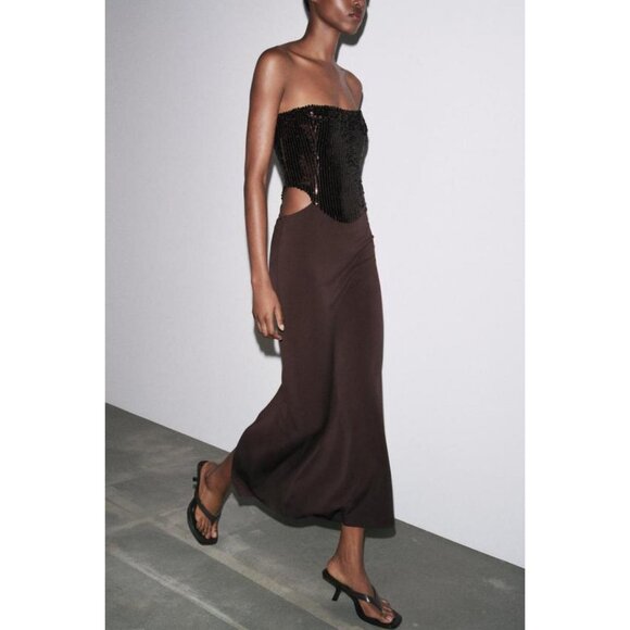 ZARA CONTRAST SEQUIN CUT-OUT DRESS - Picture 1 of 9